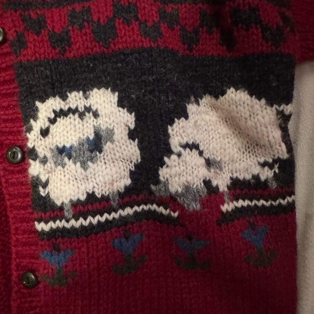 Vintage Woolrich wool Red Knit Cardigan with sheep, large - Picture 2 of 7